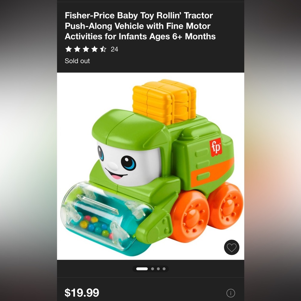 NWT Fisher-Price Baby Toy Rollin’ Tractor Push Along find motor skills